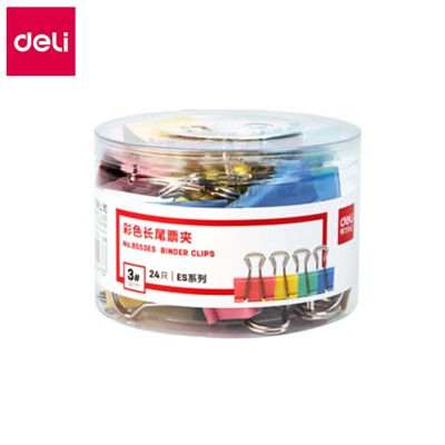 得力DELI 8553ES 装订及打孔类 彩色长尾票夹 32mm 24只/筒