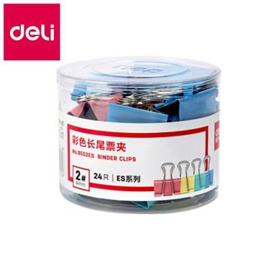 得力DELI 8552ES 装订及打孔类 长尾夹 41mm 24只/筒  彩色